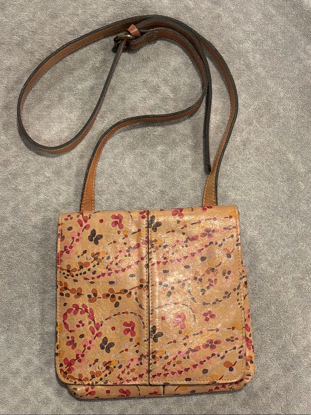 Patricia Nash Tan Floral Print Leather Crossbody